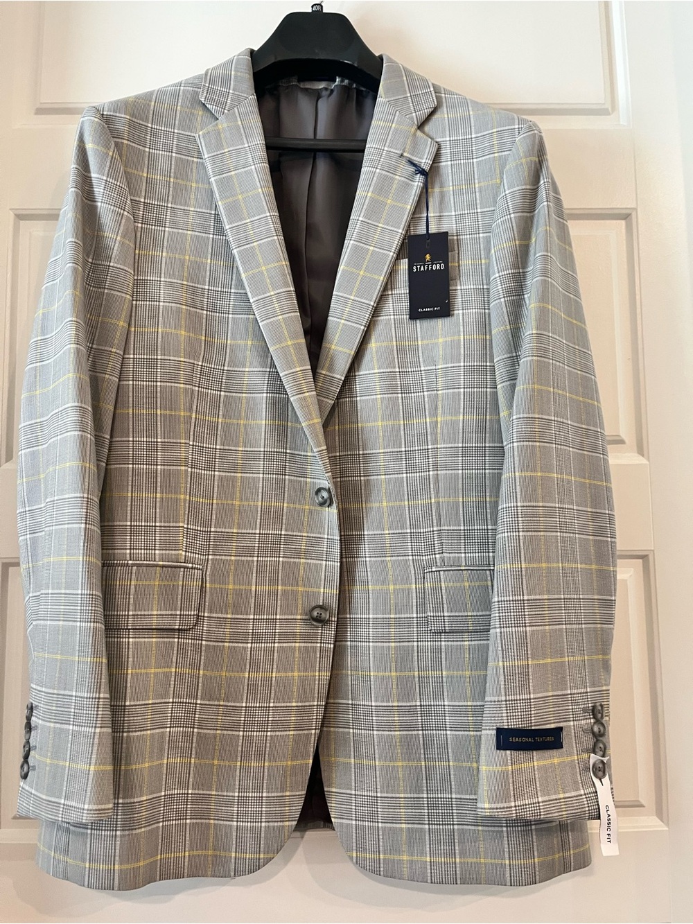 Stafford Gray Plaid Blazer with Yellow Windowpane